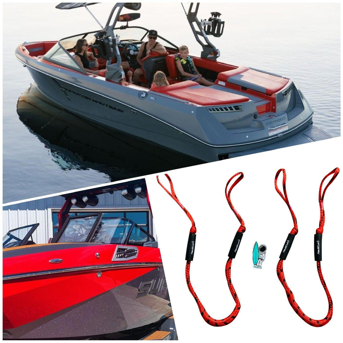 NautiCurl Bungee Boat Ropes - Shock Absorbing (2 Ropes)